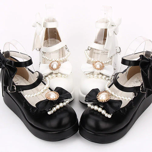 Round toe Bowknot Pearl Chain Classic Lolita Shoes - Image 7