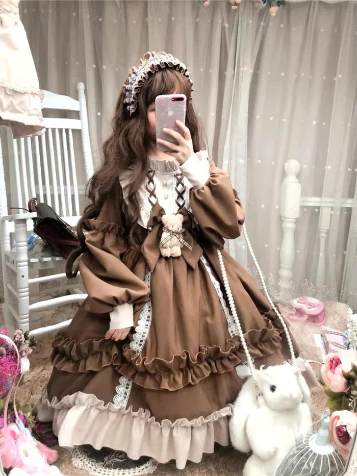 Ruffled Brown Academia Dress - Image 2