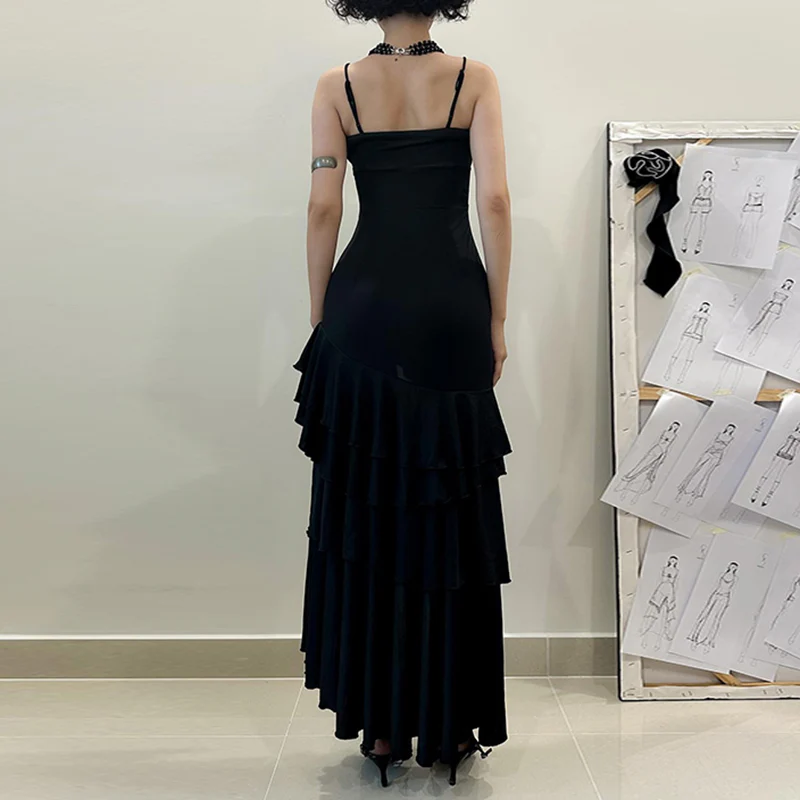 Ruffled Hem Slit Dark Coquette Dress - Image 4