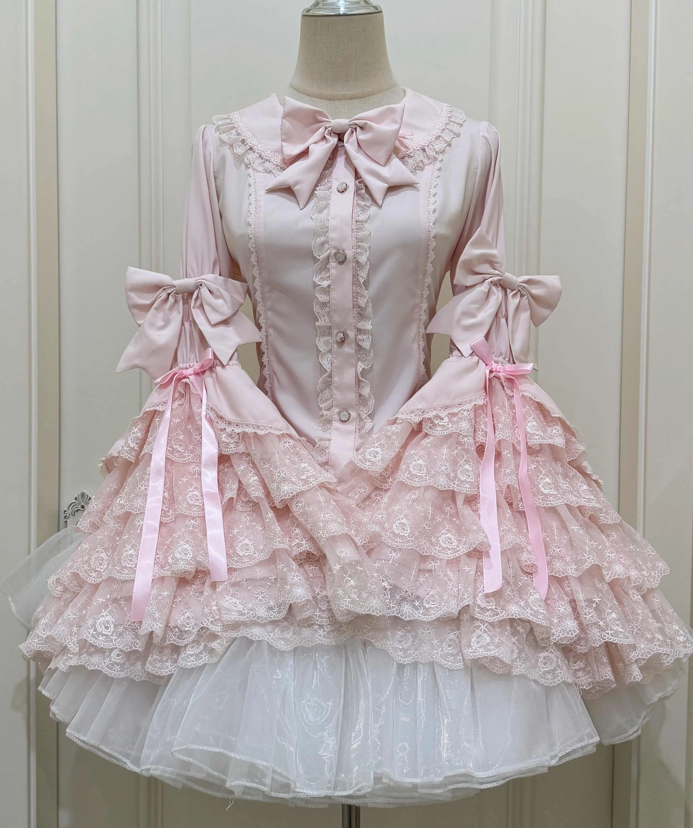 Ruffled Lace Bow Coquette Shirt