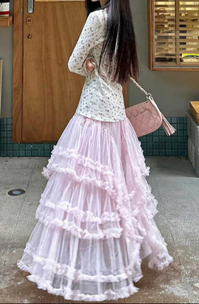 Ruffled Lace Mesh Coquette Skirt - Image 3