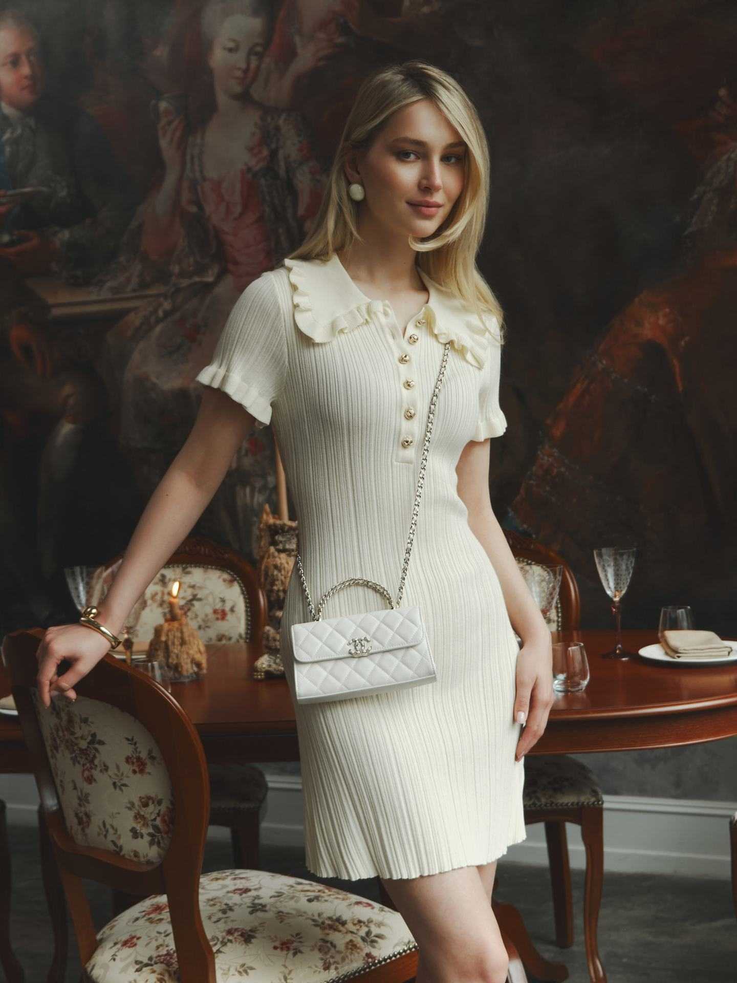 Ruffled Lapel Short-sleeved Sweater Dress - Image 3
