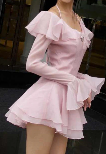 Ruffled Off-shoulder Long-sleeved Coquette Dress - Image 2