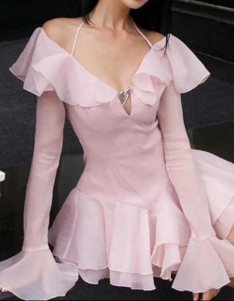 Ruffled Off-shoulder Long-sleeved Coquette Dress - Image 3