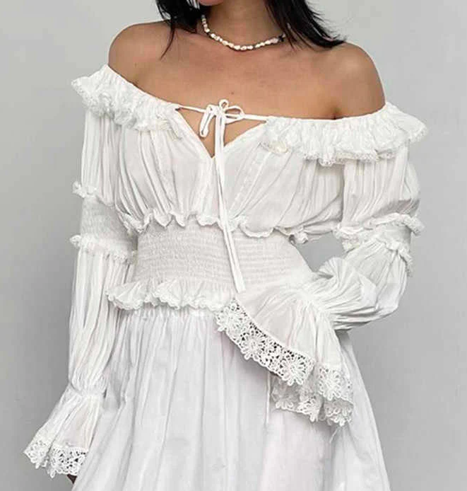 Ruffled Off-shoulder Trumpet Long-sleeved Shirt - Image 2