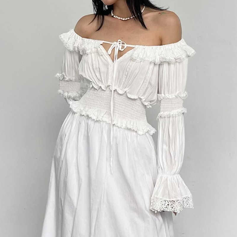Ruffled Off-shoulder Trumpet Long-sleeved Shirt - Image 4