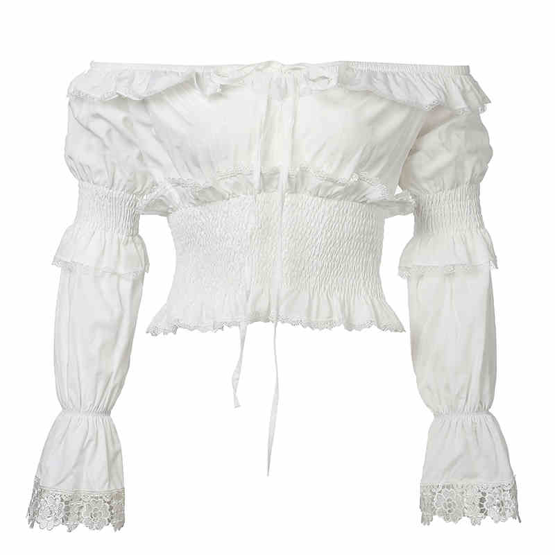 Ruffled Off-shoulder Trumpet Long-sleeved Shirt - Image 5