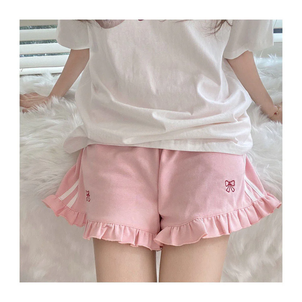 Ruffled Pink Bow High Waist Shorts - Image 3