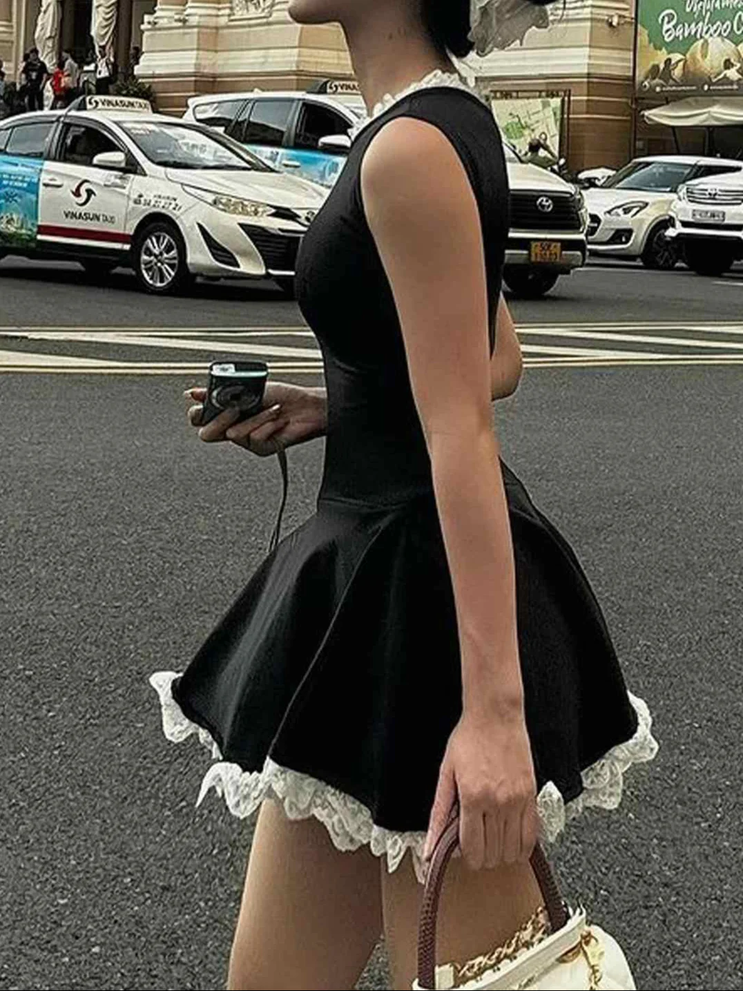 Ruffled Sleeveless Dark Coquette Dress - Image 4