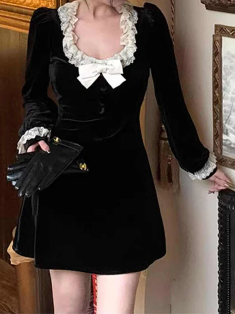 Ruffled Velvet Dark Coquette Dress - Image 3