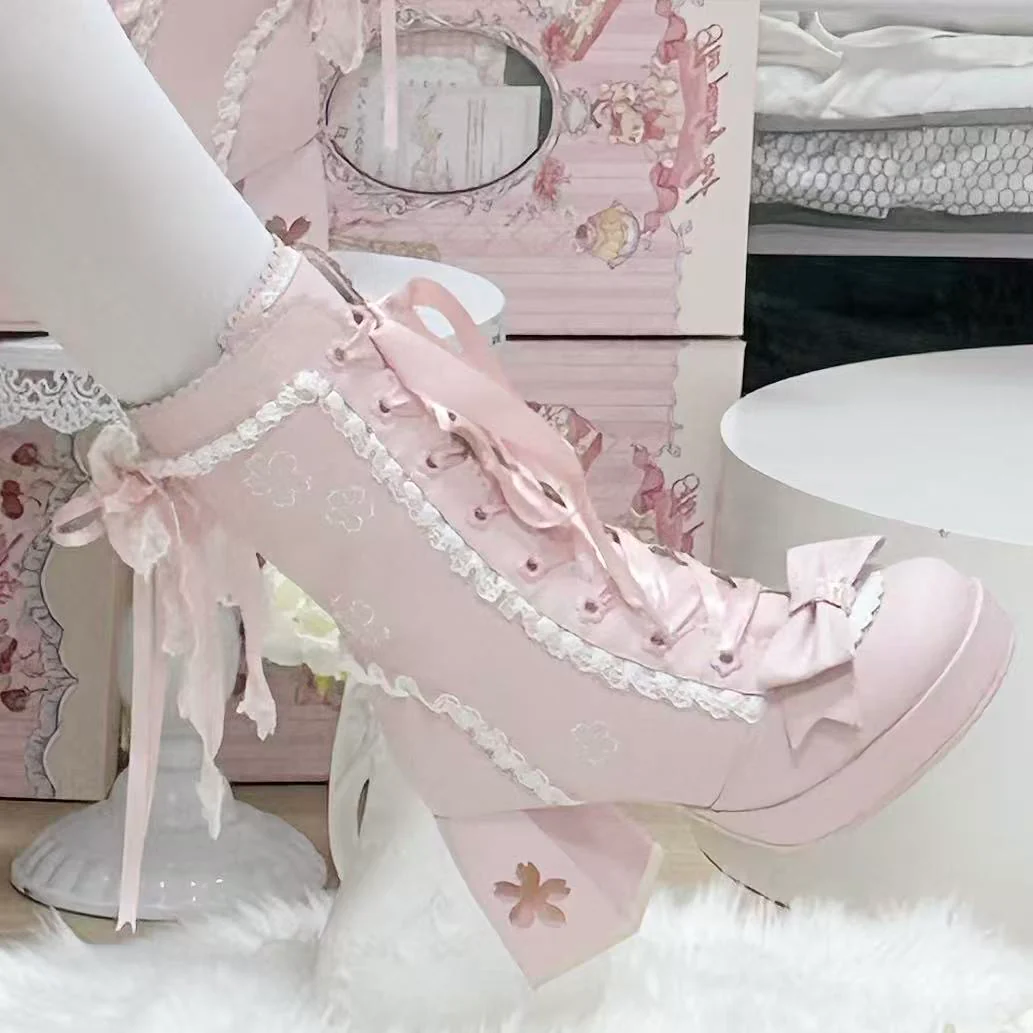 Sakura lolita bow martin boots - Image 6