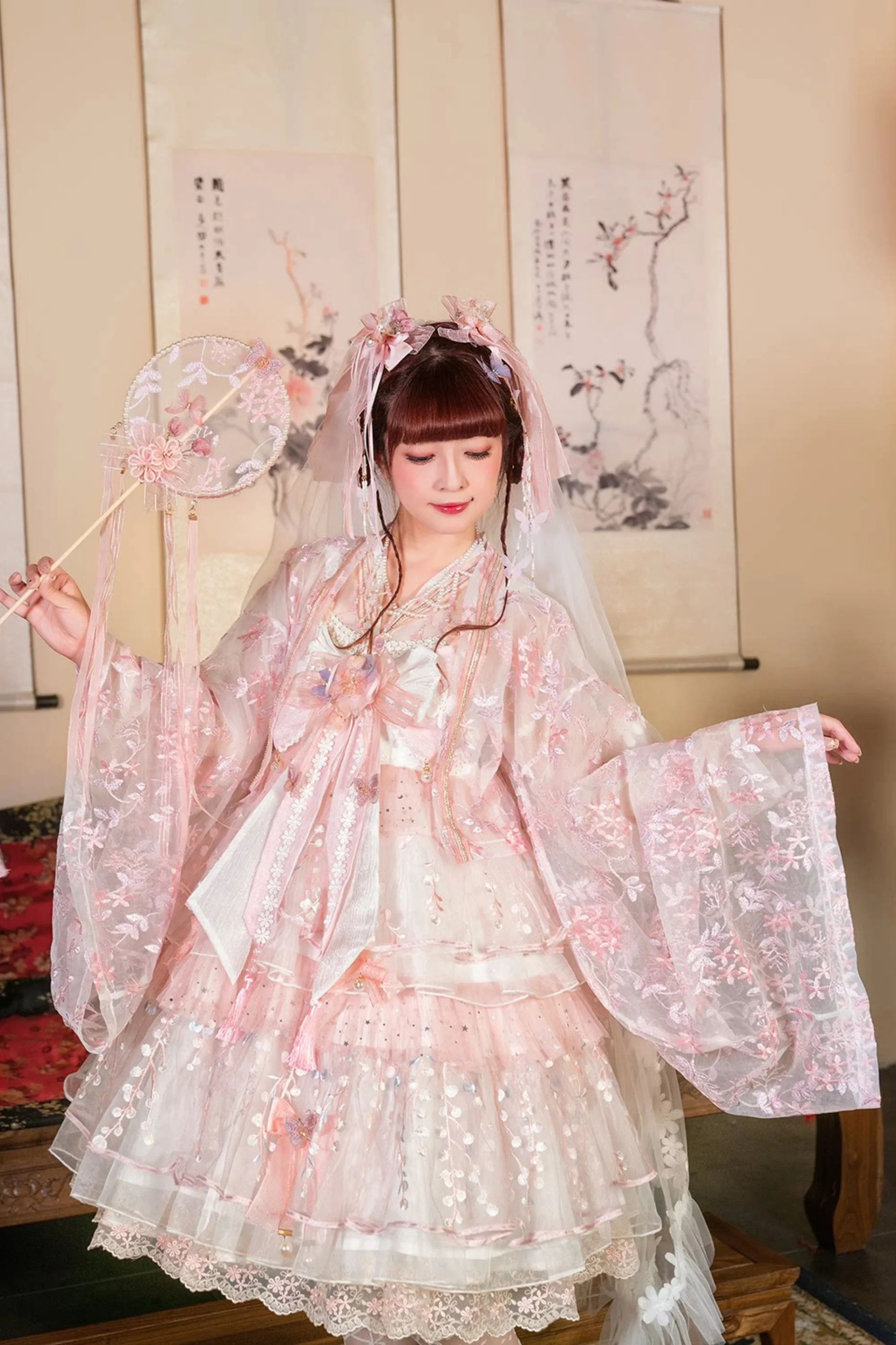 Sakura Sweet China Lolita Shirt + Necklace + Bow + Veil + Clip - Image 10