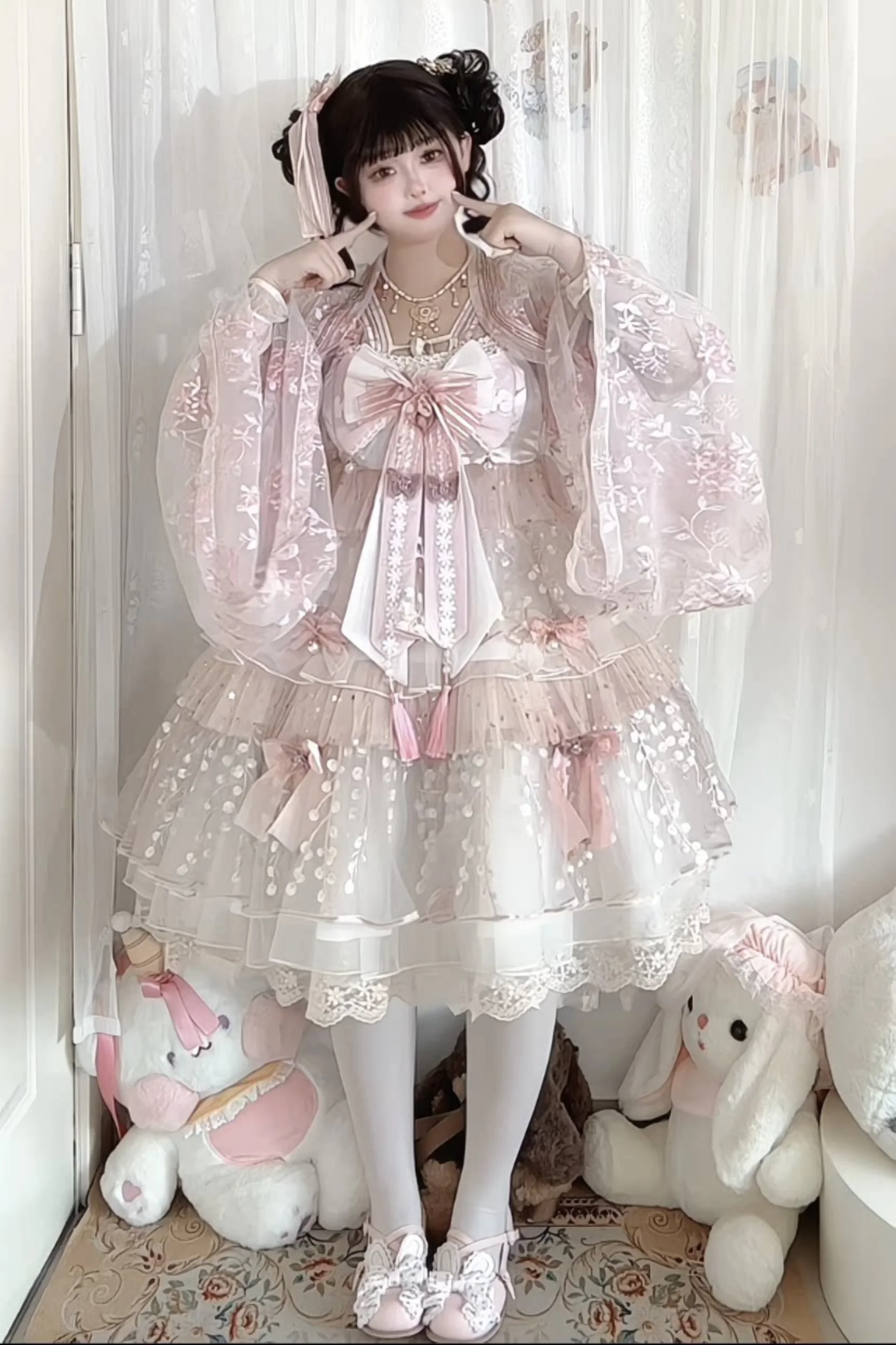 Sakura Sweet China Lolita Shirt + Necklace + Bow + Veil + Clip - Image 12