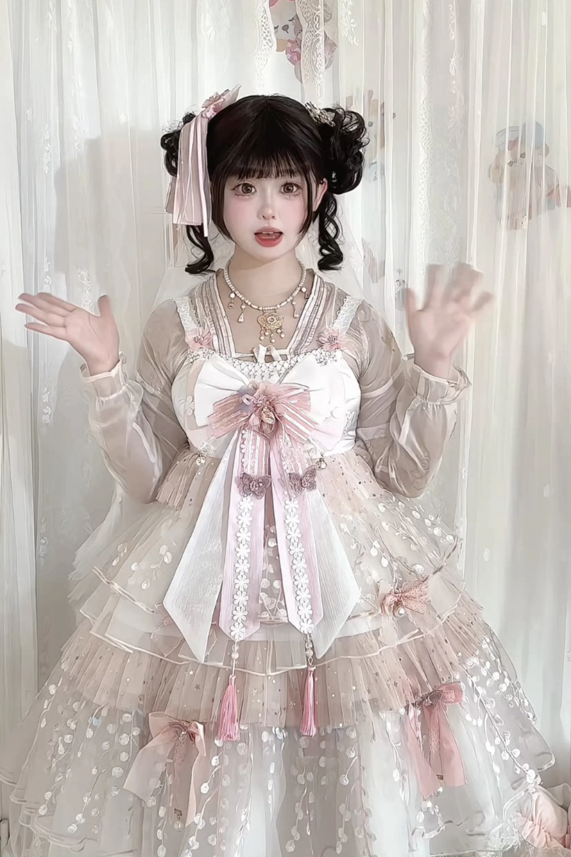 Sakura Sweet China Lolita Shirt + Necklace + Bow + Veil + Clip - Image 13