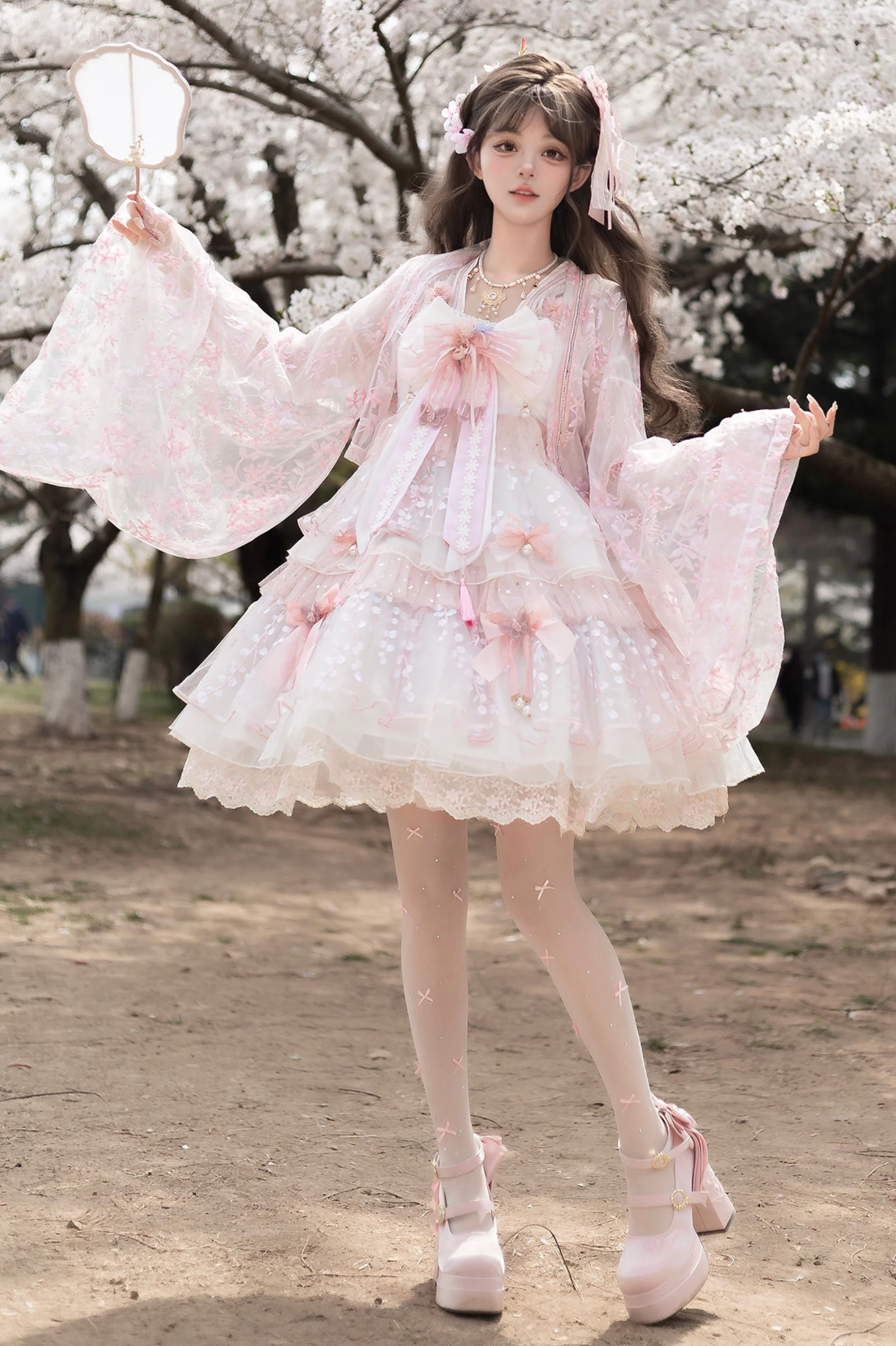 Sakura Sweet China Lolita Shirt + Necklace + Bow + Veil + Clip - Image 16
