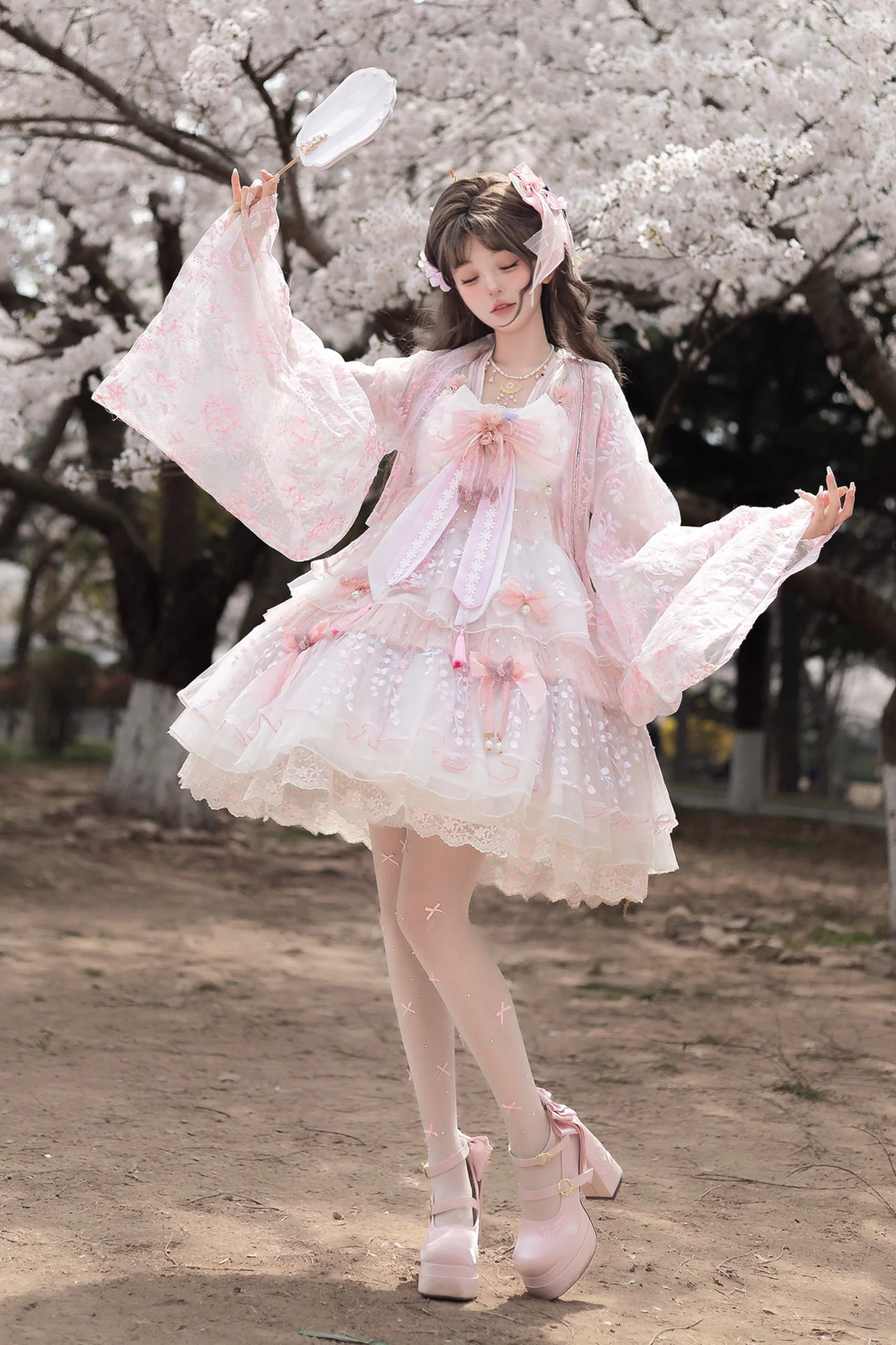 Sakura Sweet China Lolita Shirt + Necklace + Bow + Veil + Clip - Image 17