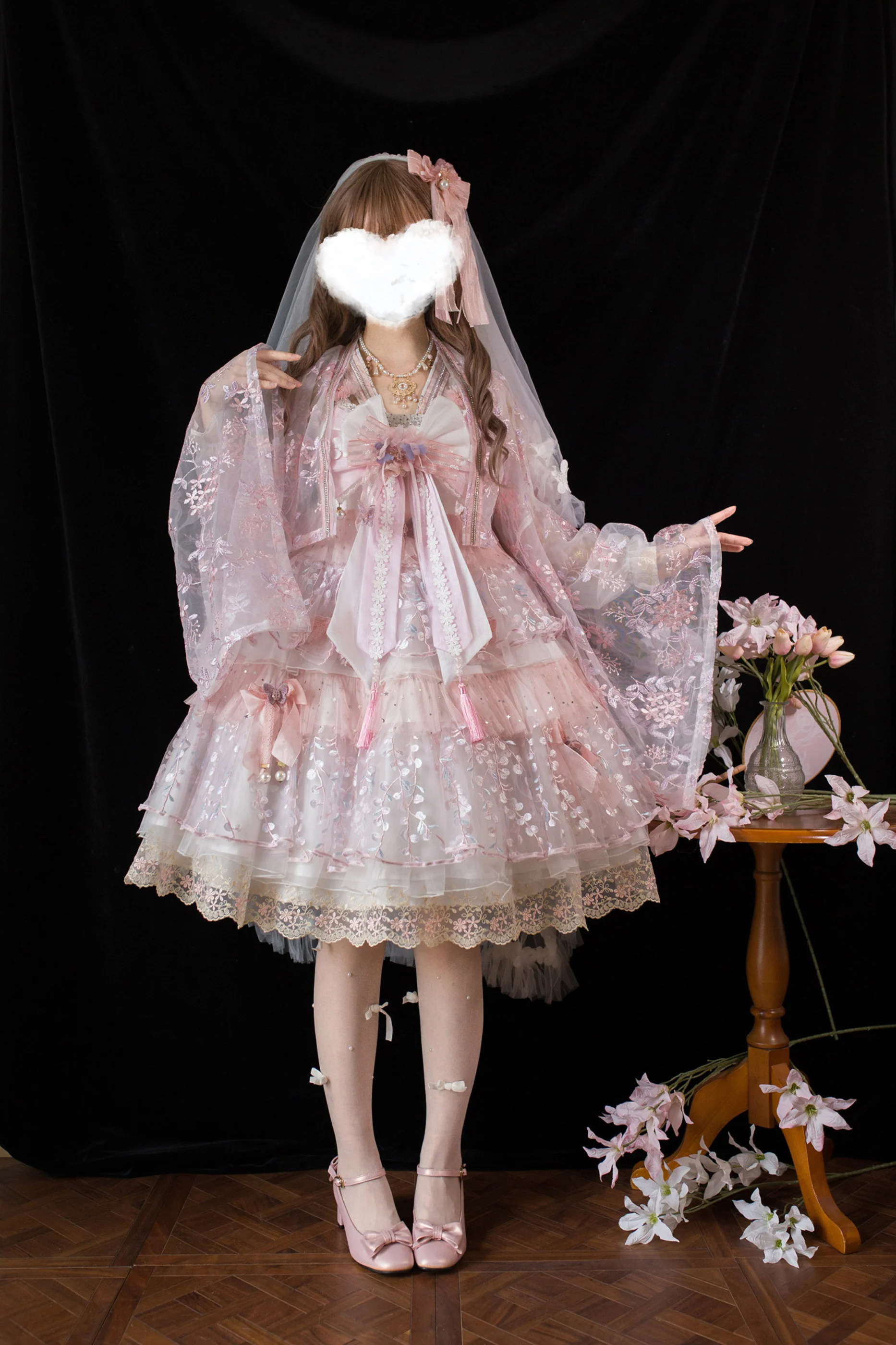 Sakura Sweet China Lolita Shirt + Necklace + Bow + Veil + Clip - Image 19