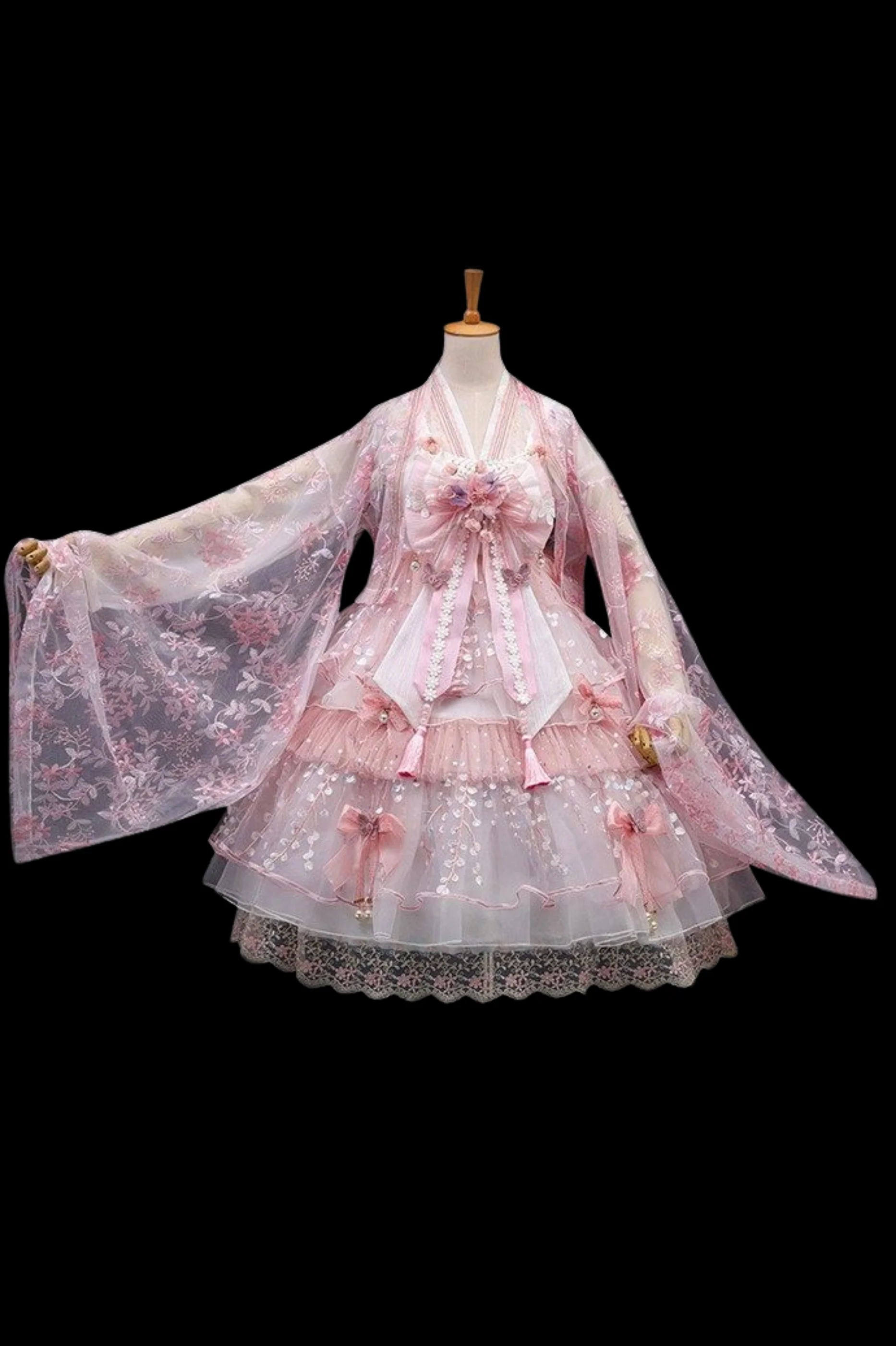 Sakura Sweet China Lolita Shirt + Necklace + Bow + Veil + Clip - Image 2
