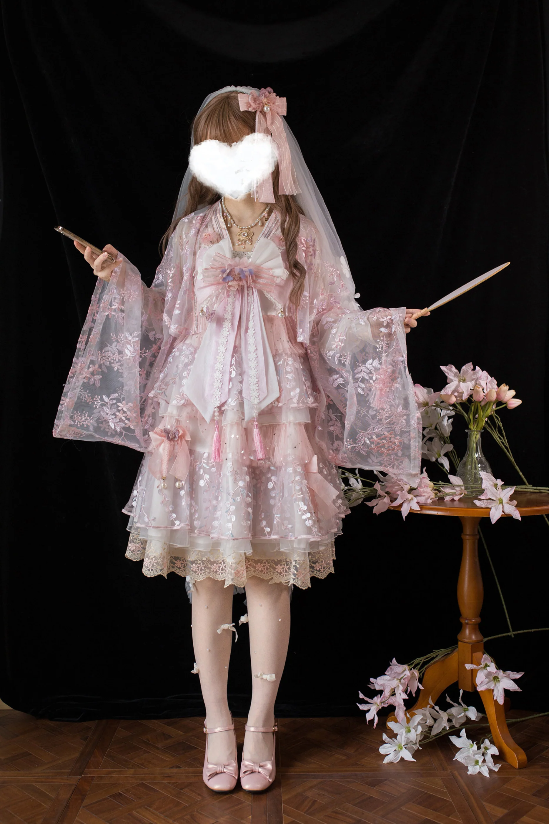 Sakura Sweet China Lolita Shirt + Necklace + Bow + Veil + Clip - Image 20