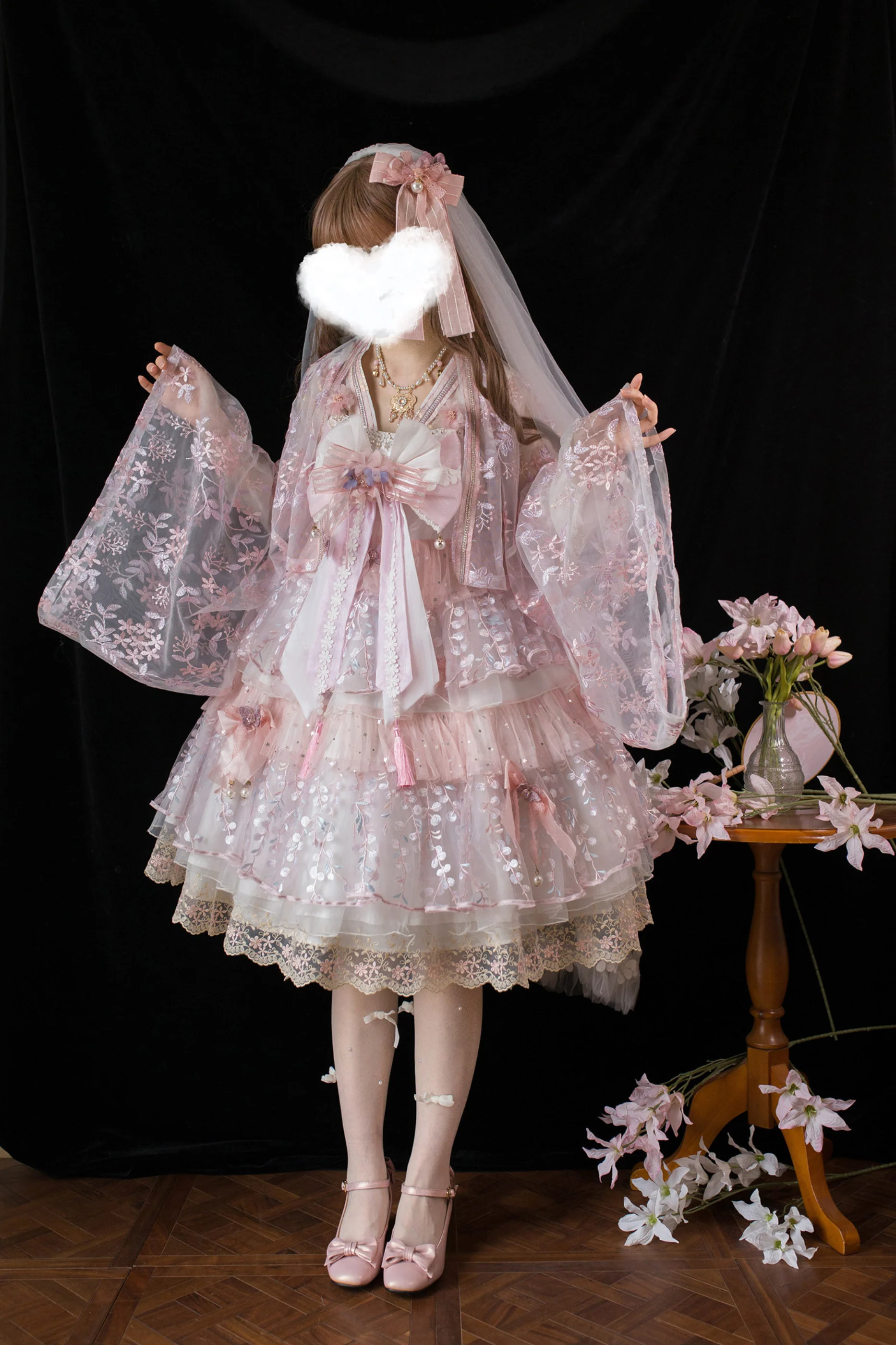 Sakura Sweet China Lolita Shirt + Necklace + Bow + Veil + Clip - Image 21