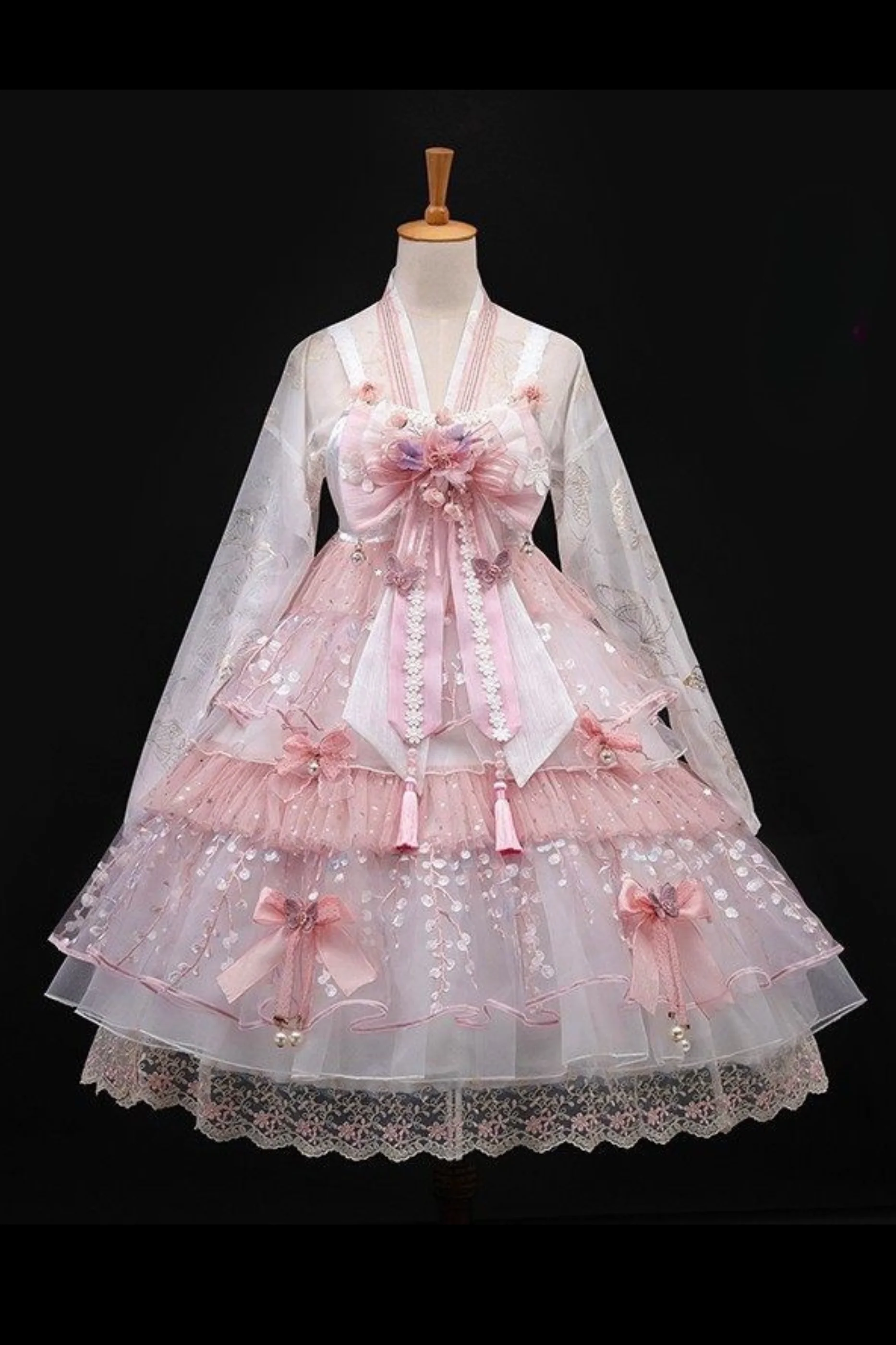 Sakura Sweet China Lolita Shirt + Necklace + Bow + Veil + Clip - Image 23