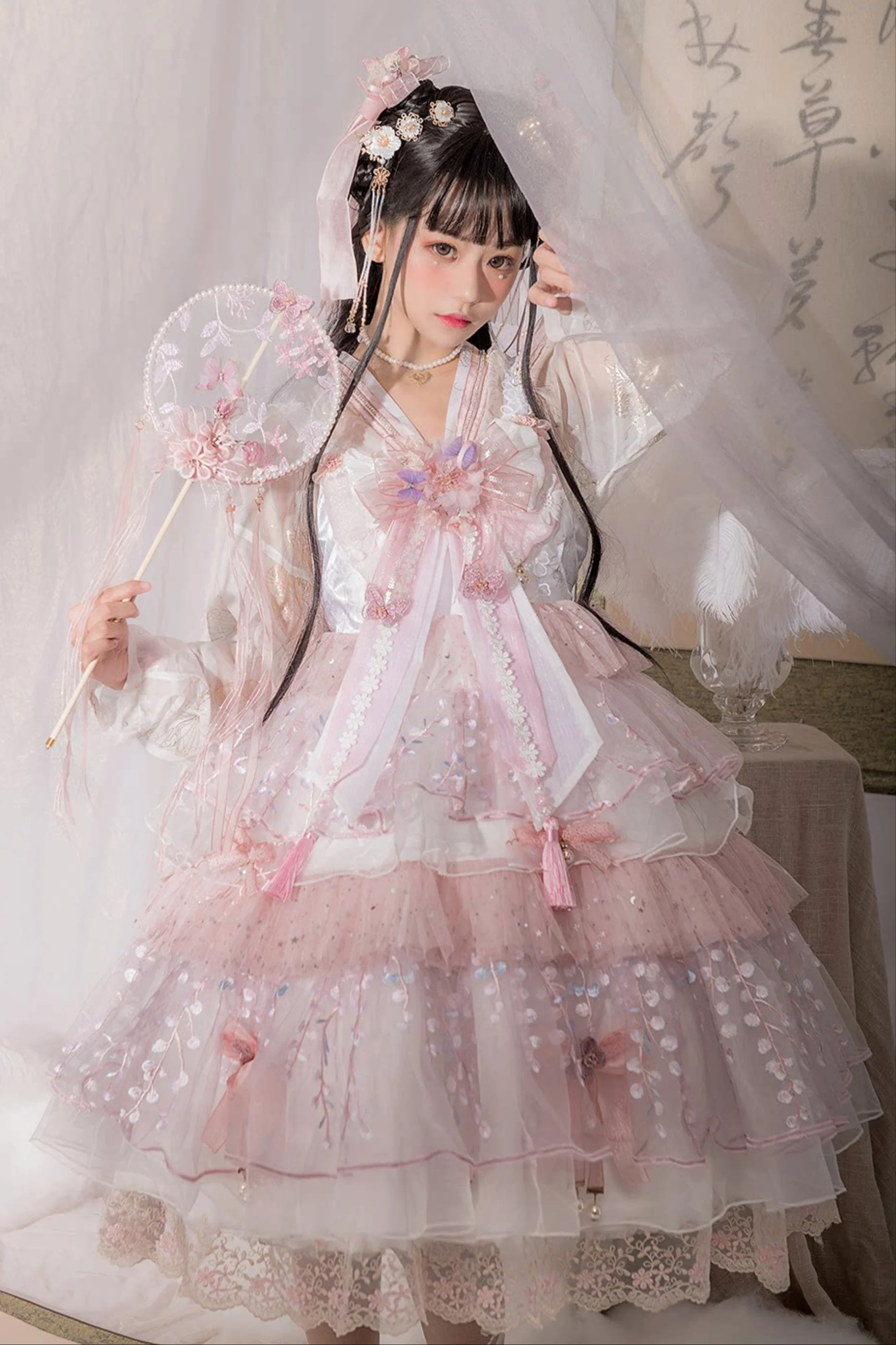 Sakura Sweet China Lolita Shirt + Necklace + Bow + Veil + Clip - Image 24
