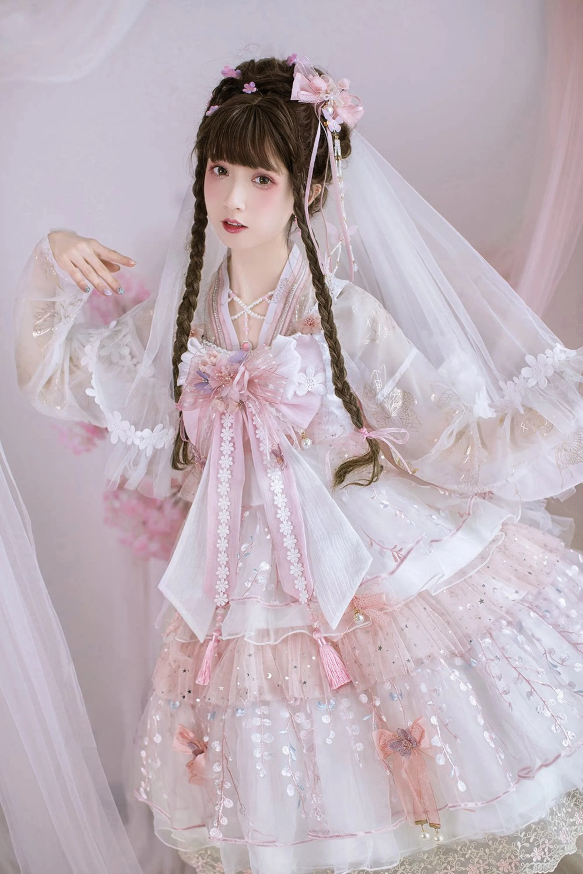 Sakura Sweet China Lolita Shirt + Necklace + Bow + Veil + Clip - Image 25