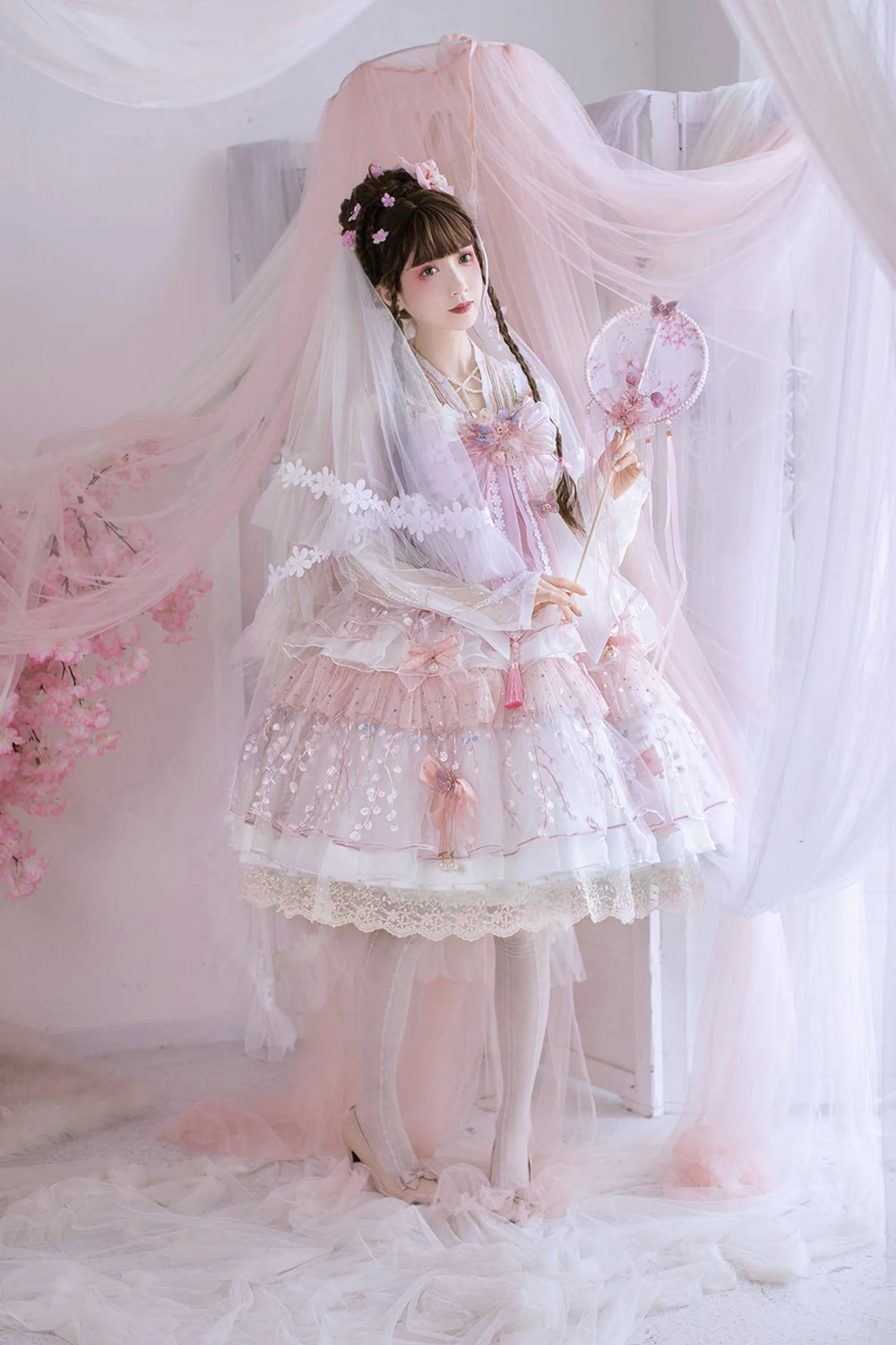 Sakura Sweet China Lolita Shirt + Necklace + Bow + Veil + Clip - Image 28