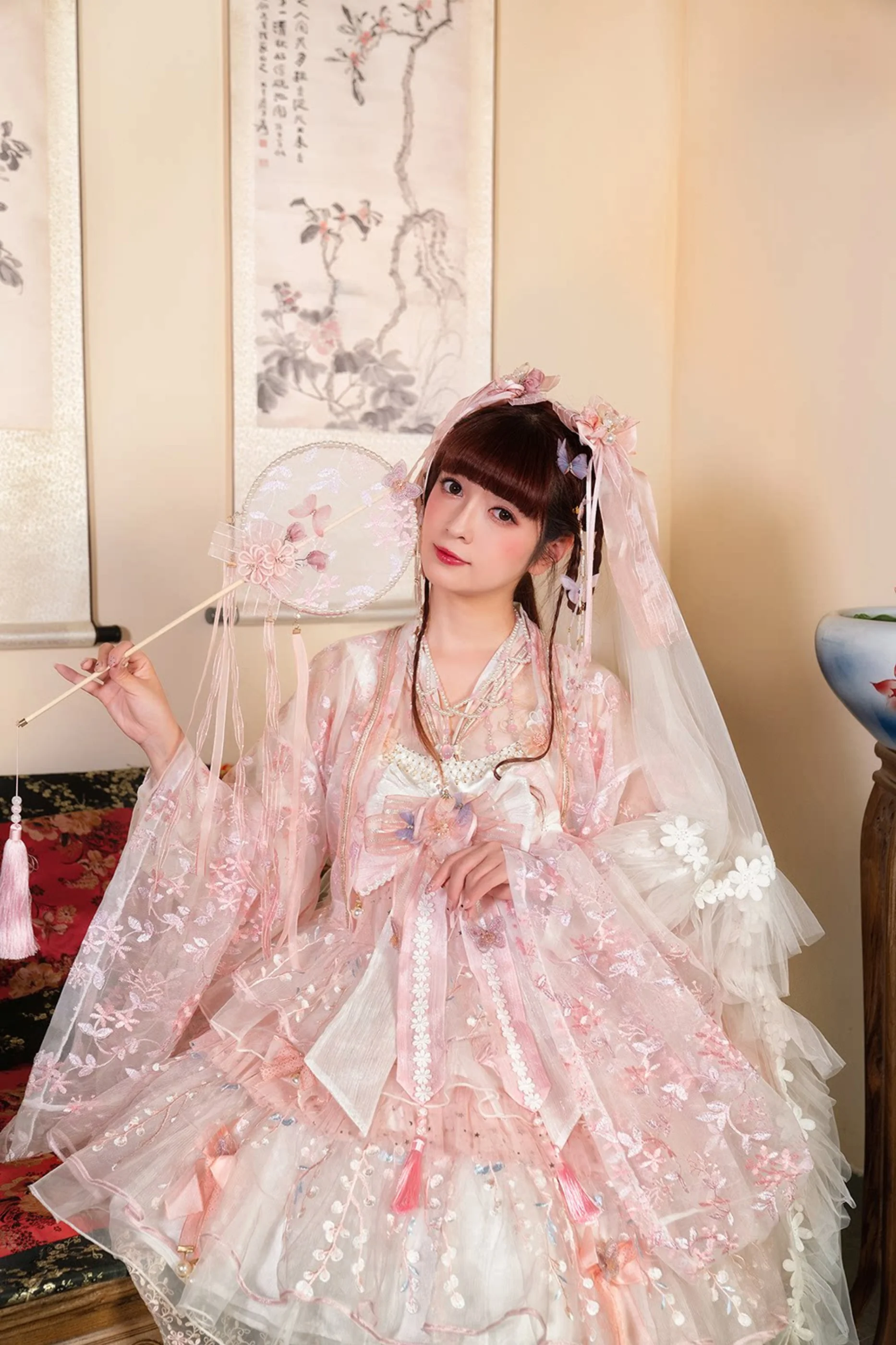 Sakura Sweet China Lolita Shirt + Necklace + Bow + Veil + Clip - Image 32