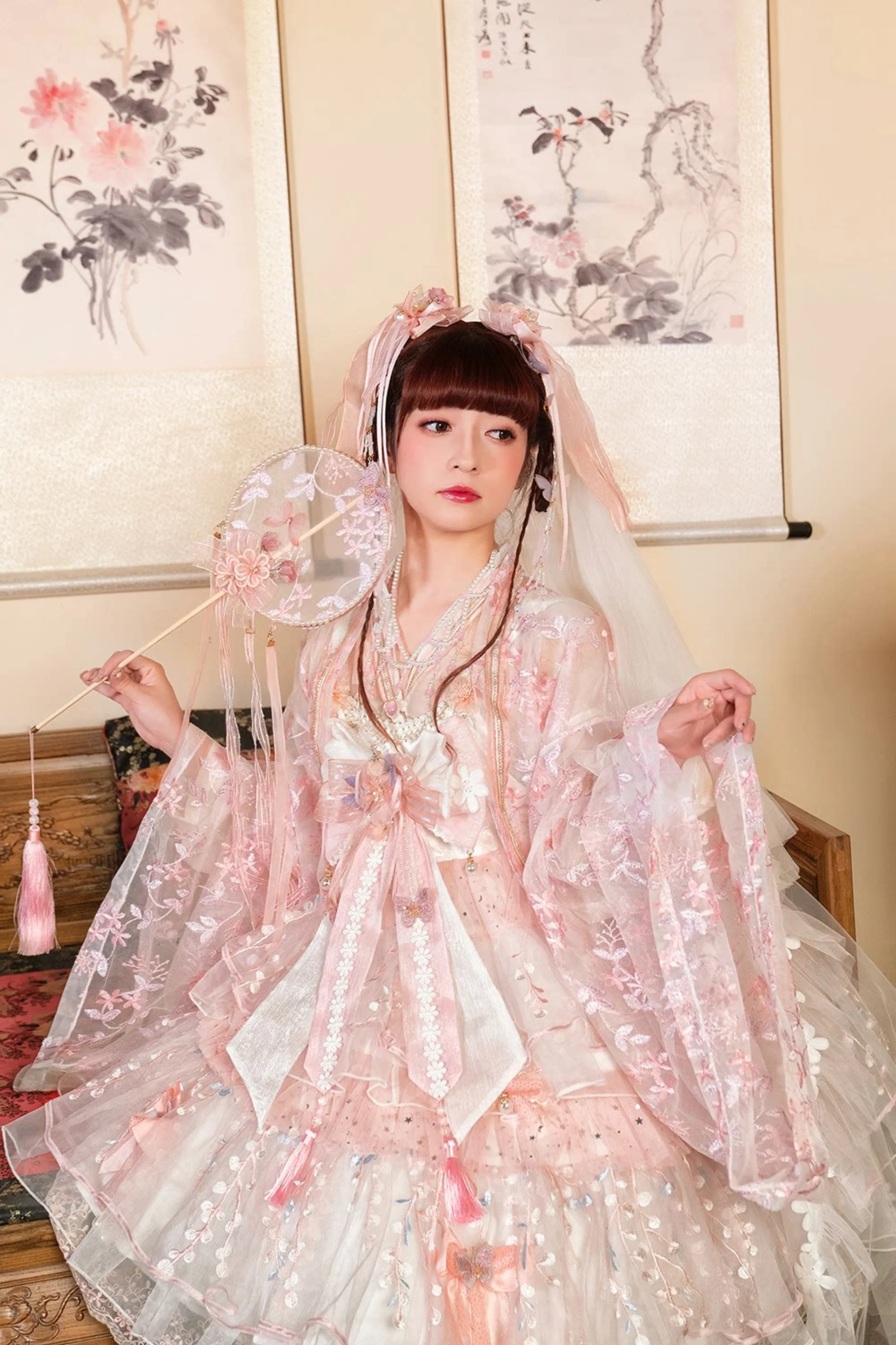Sakura Sweet China Lolita Shirt + Necklace + Bow + Veil + Clip - Image 33