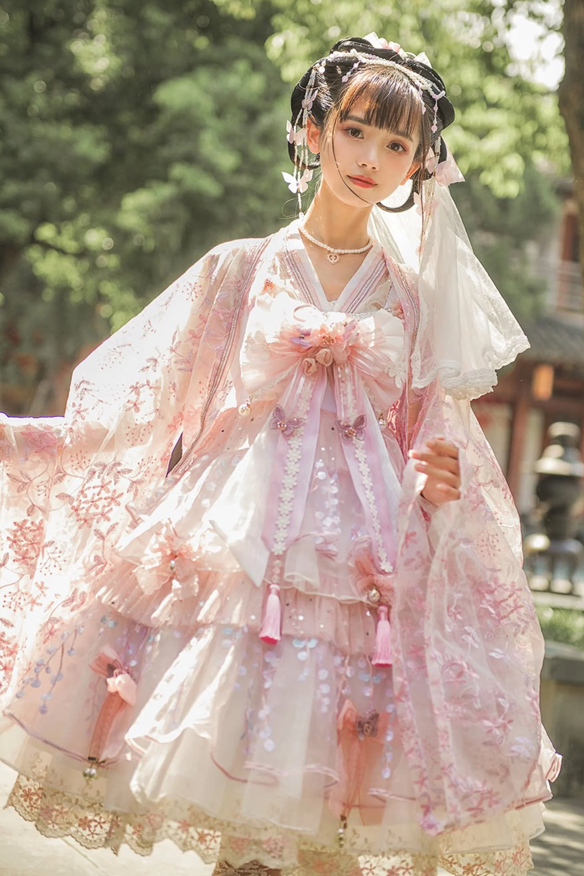 Sakura Sweet China Lolita Shirt + Necklace + Bow + Veil + Clip - Image 35