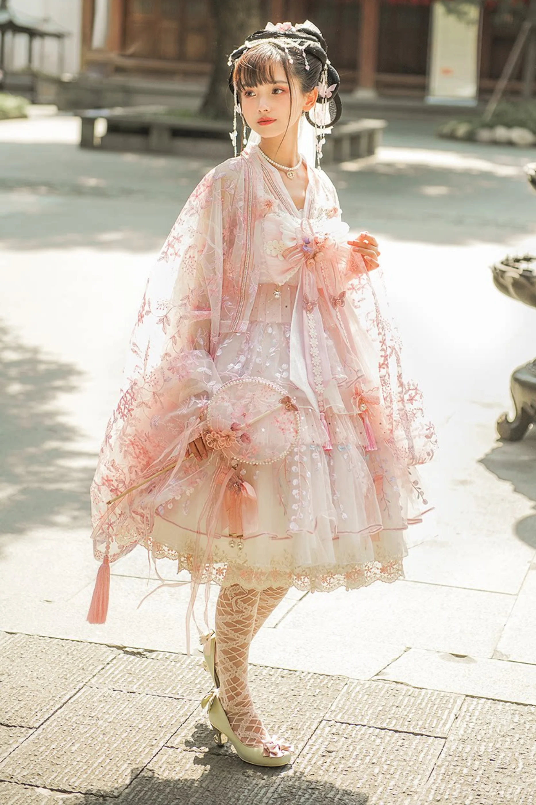 Sakura Sweet China Lolita Shirt + Necklace + Bow + Veil + Clip - Image 39