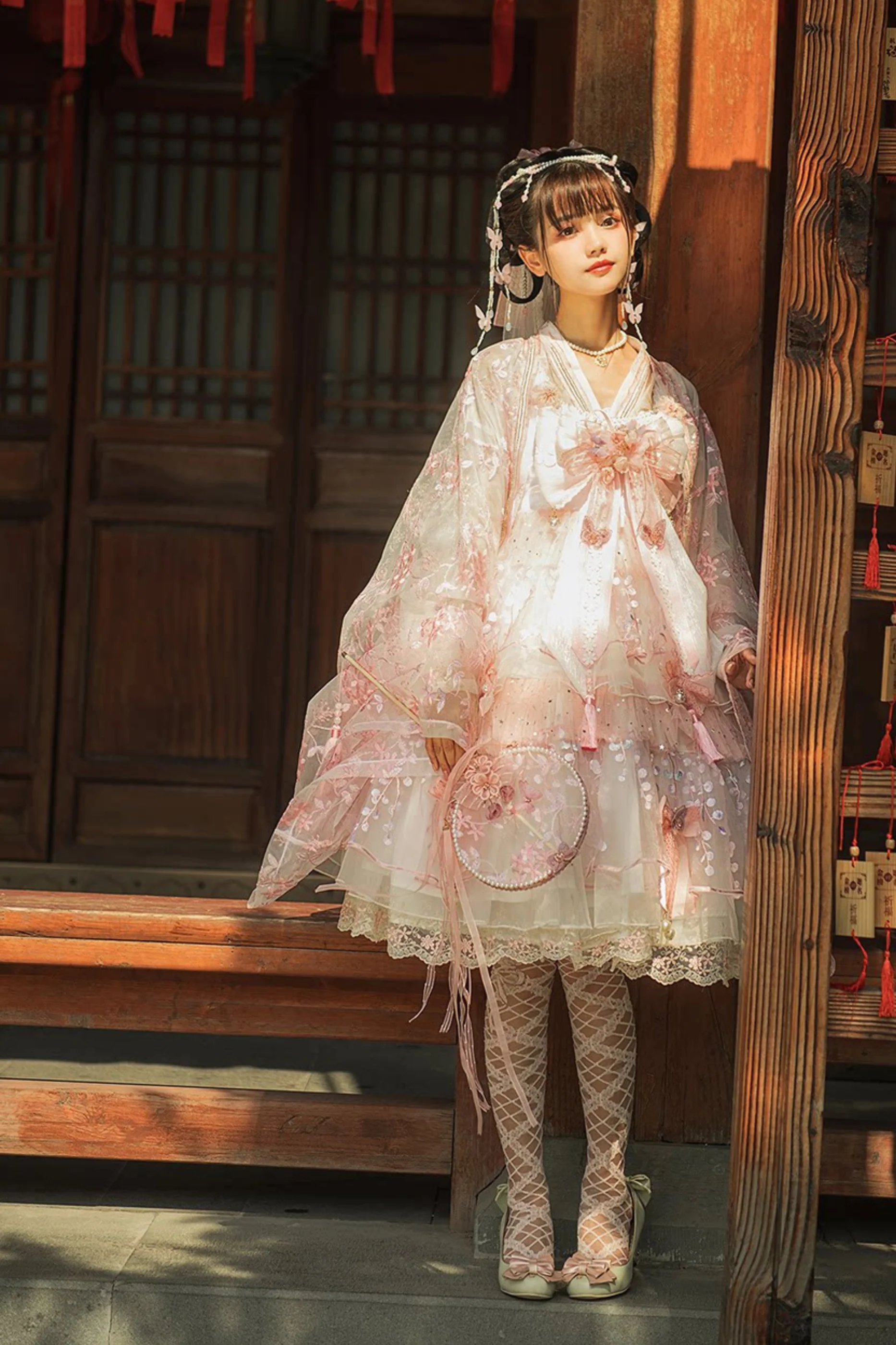 Sakura Sweet China Lolita Shirt + Necklace + Bow + Veil + Clip - Image 40