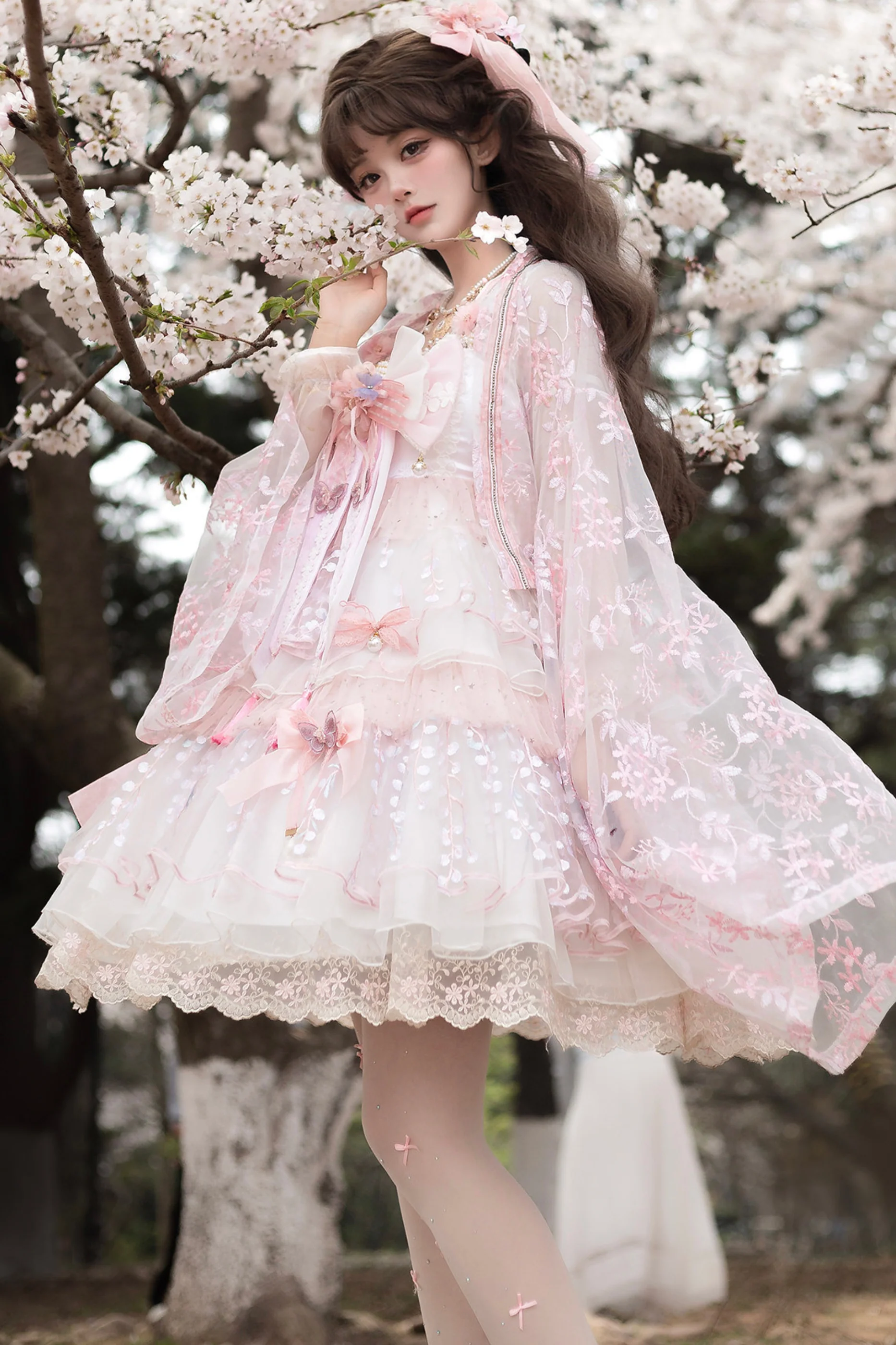 Sakura Sweet China Lolita Shirt + Necklace + Bow + Veil + Clip - Image 44