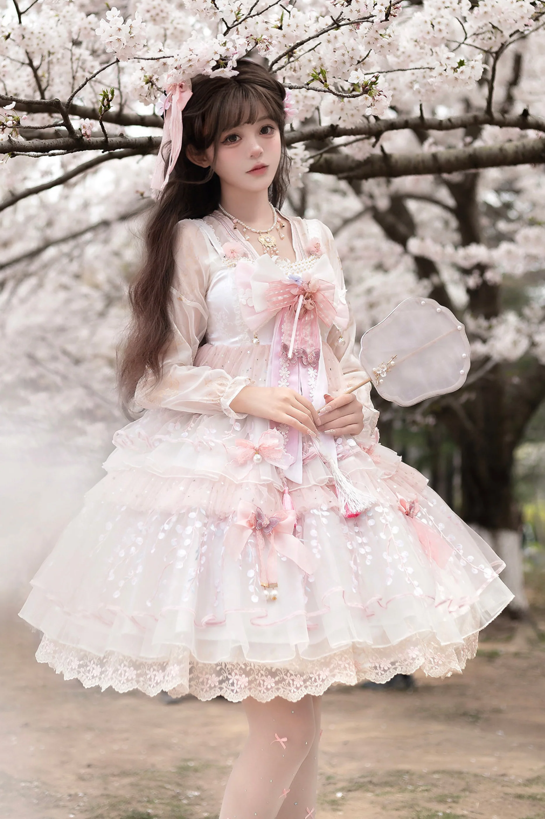 Sakura Sweet China Lolita Shirt + Necklace + Bow + Veil + Clip - Image 45