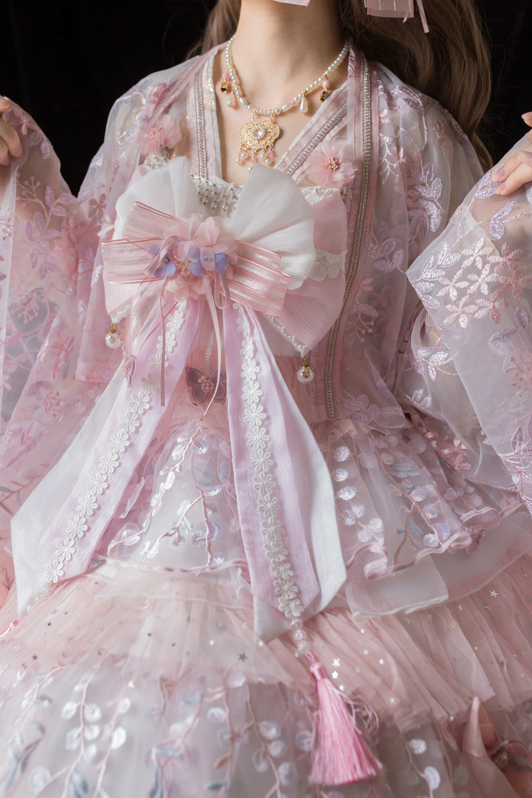 Sakura Sweet China Lolita Shirt + Necklace + Bow + Veil + Clip - Image 50