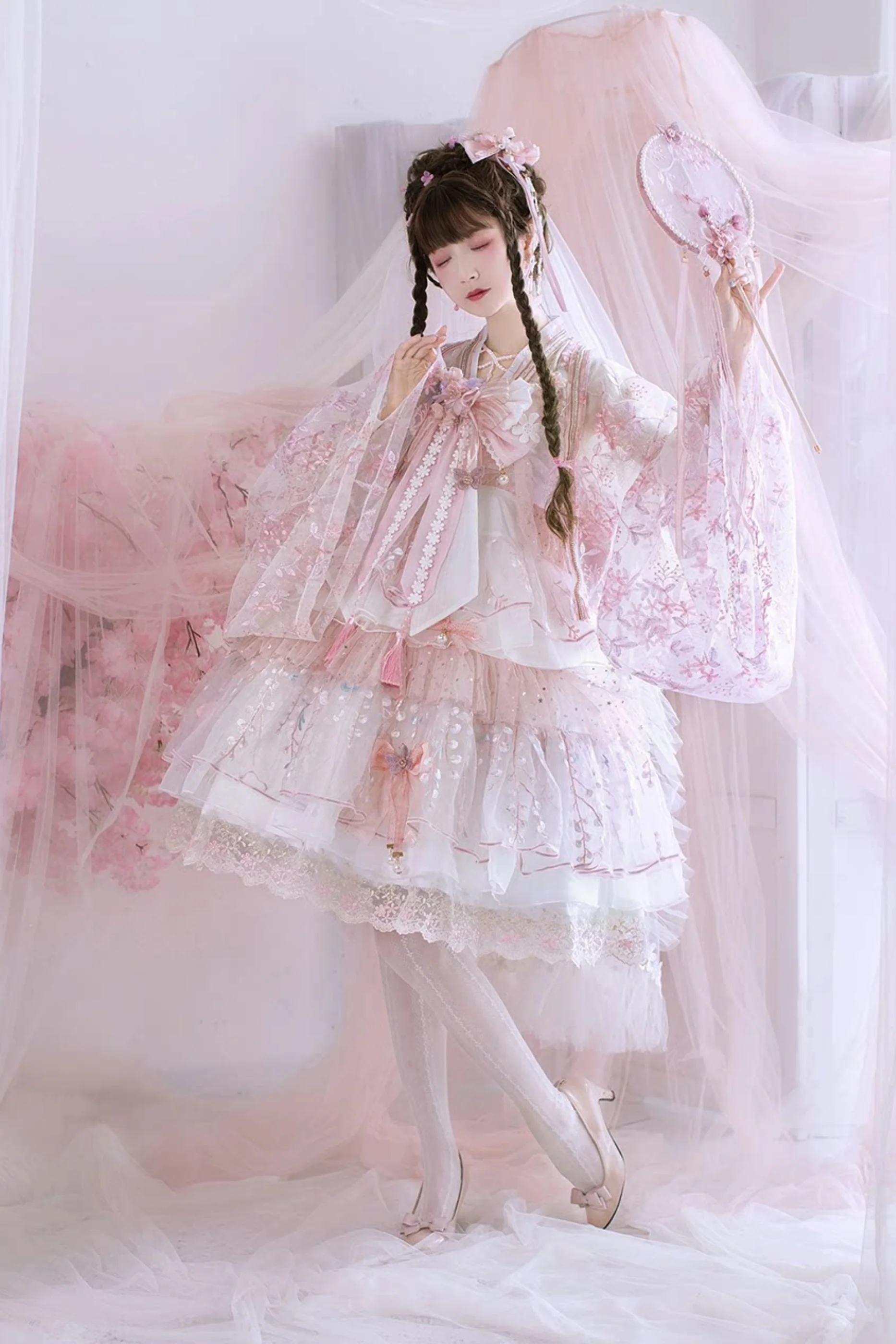 Sakura Sweet China Lolita Shirt + Necklace + Bow + Veil + Clip - Image 6