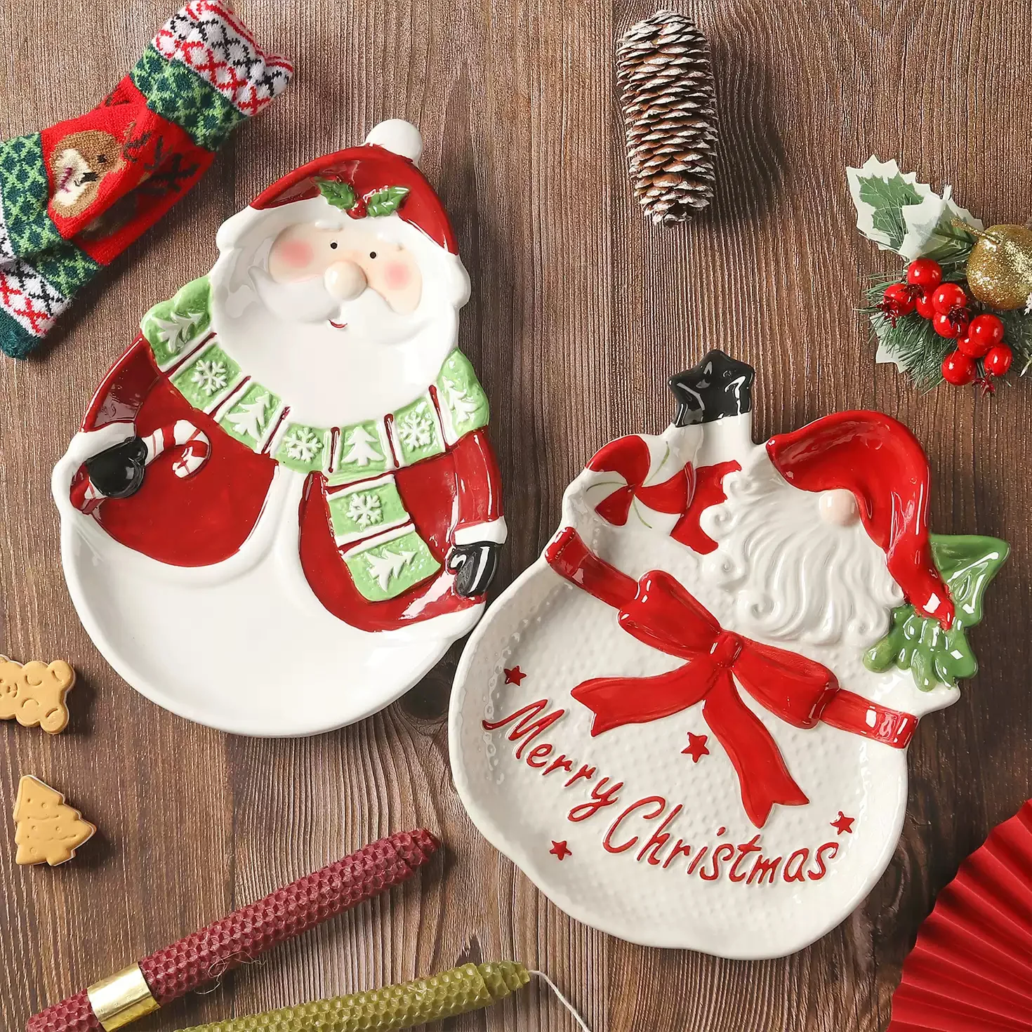 Santa Claus pine tree special-shaped ceramic plate - Image 4