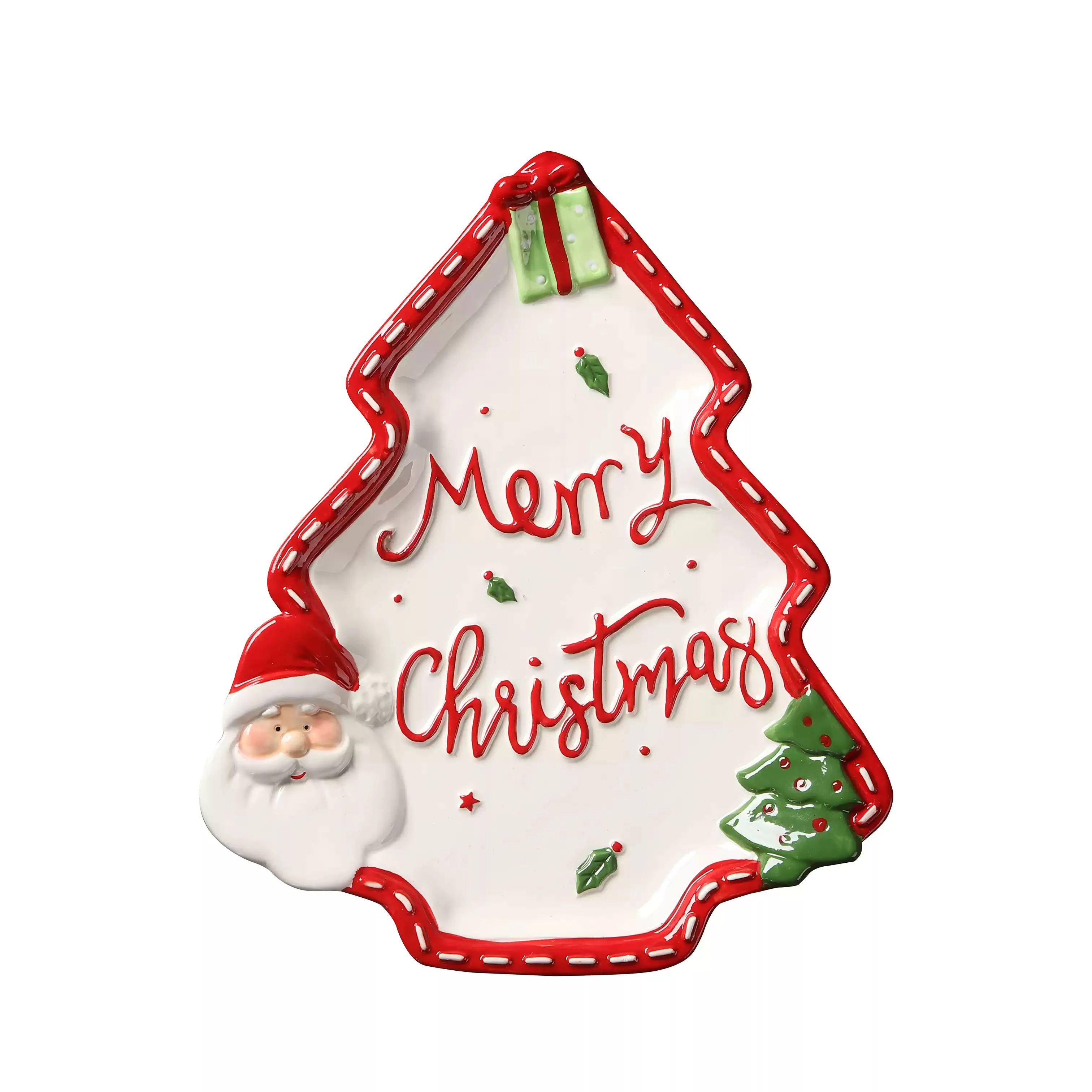 Santa Claus pine tree special-shaped ceramic plate - Image 5
