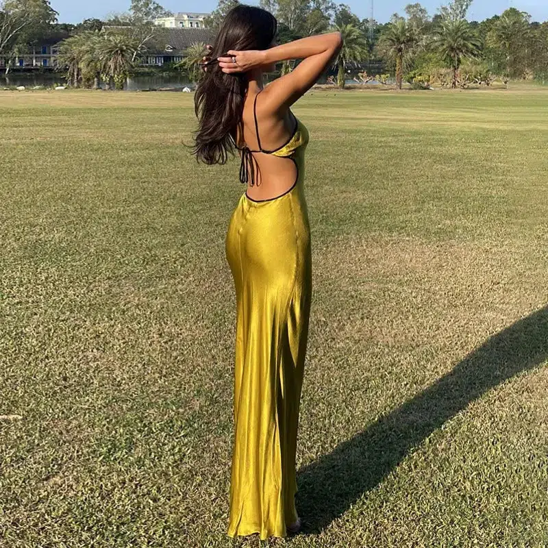Satin Backless Maxi Dress - Image 2