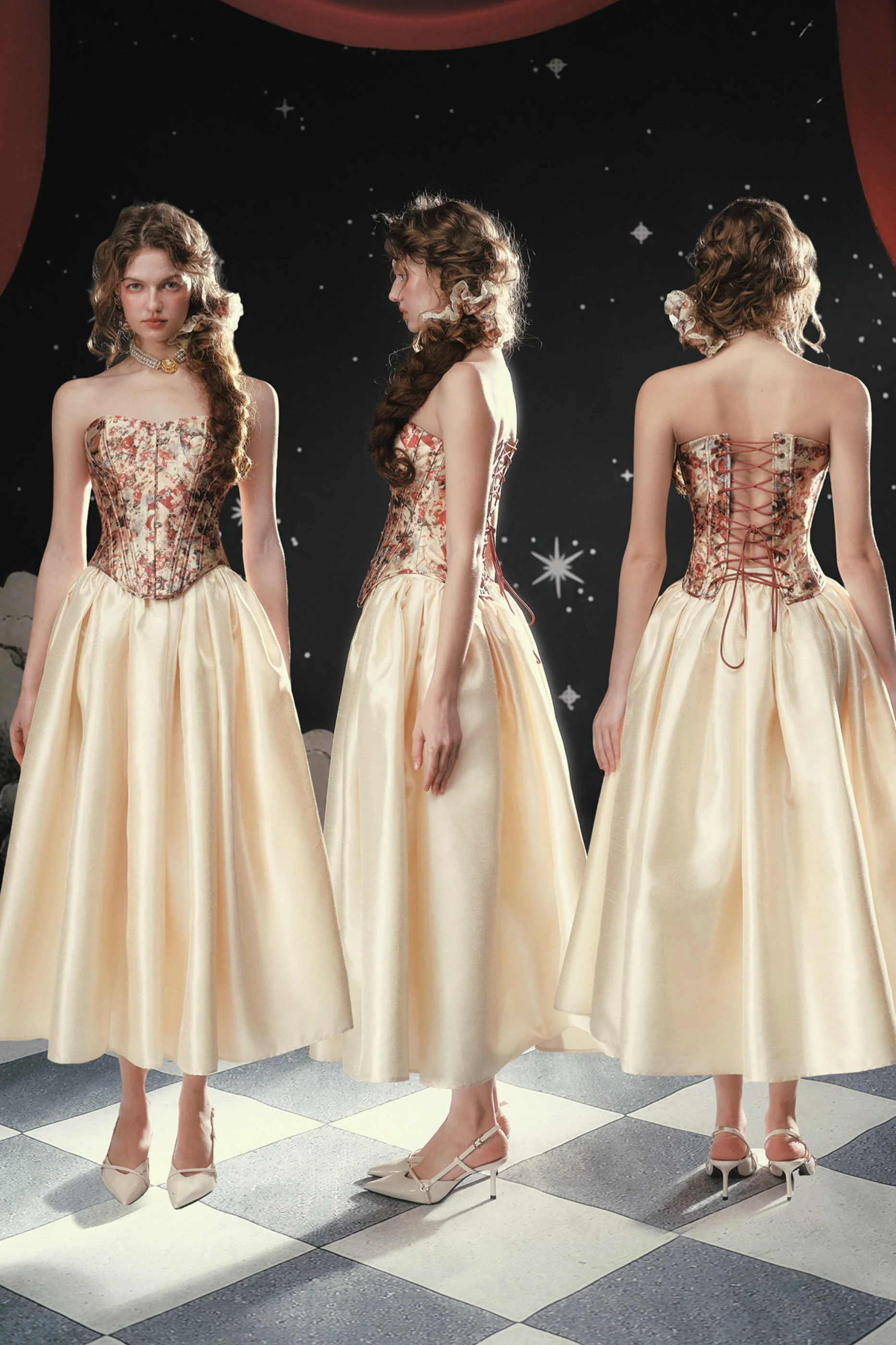 Antique Corset Top + Satin Flare Skirt - Image 14