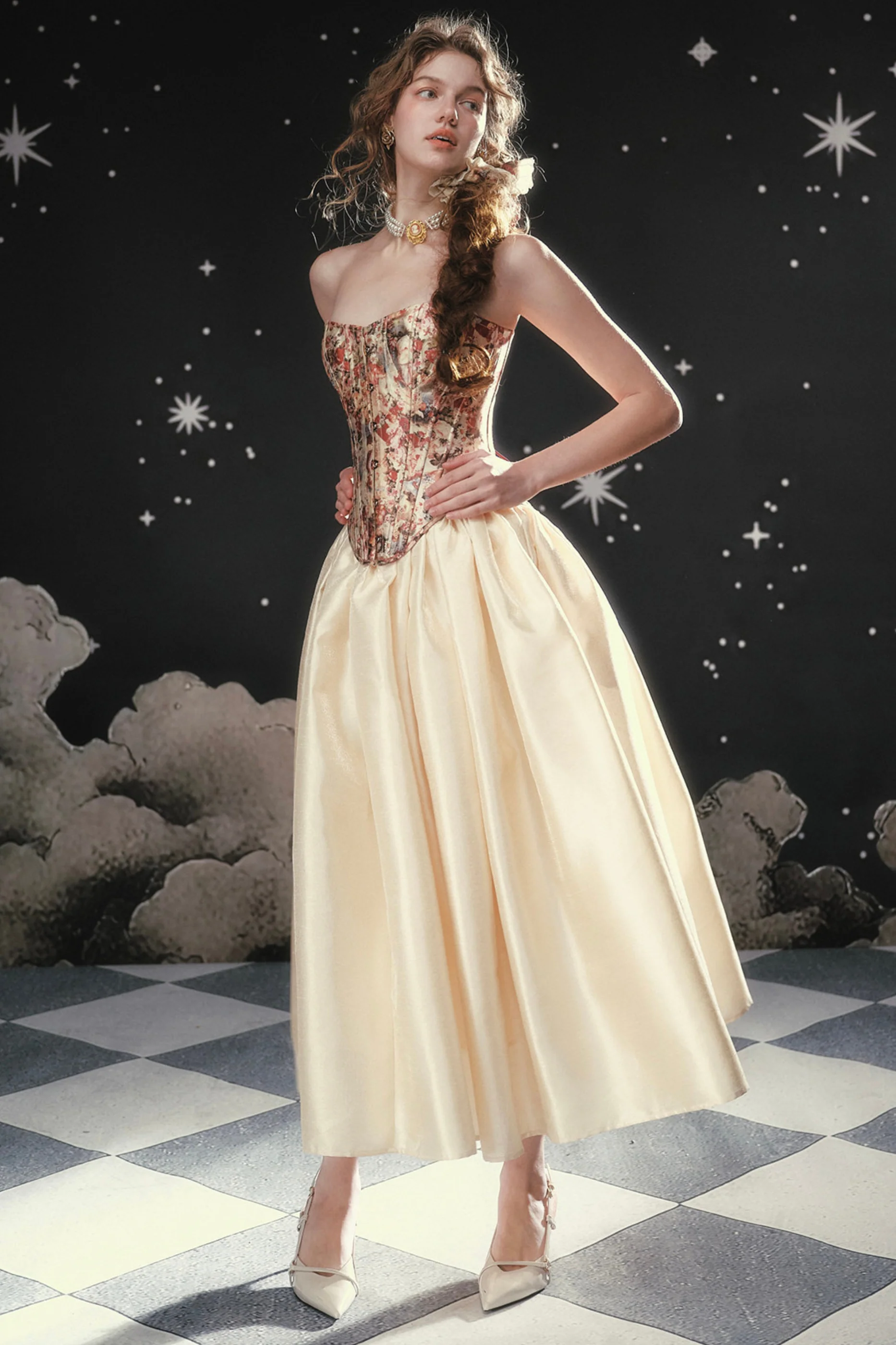 Antique Corset Top + Satin Flare Skirt - Image 2