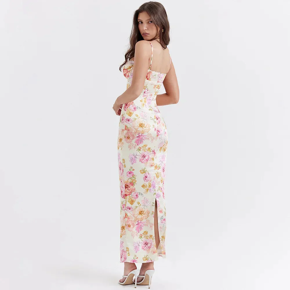 Satin Floral Pencil Maxi Dress - Image 2