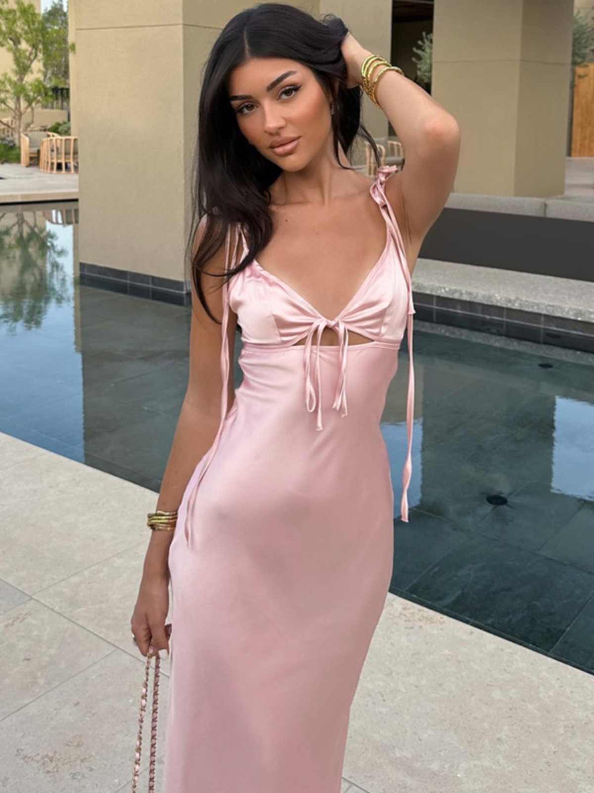 Satin Hollow Hip-hugging Suspender Dress - Image 2