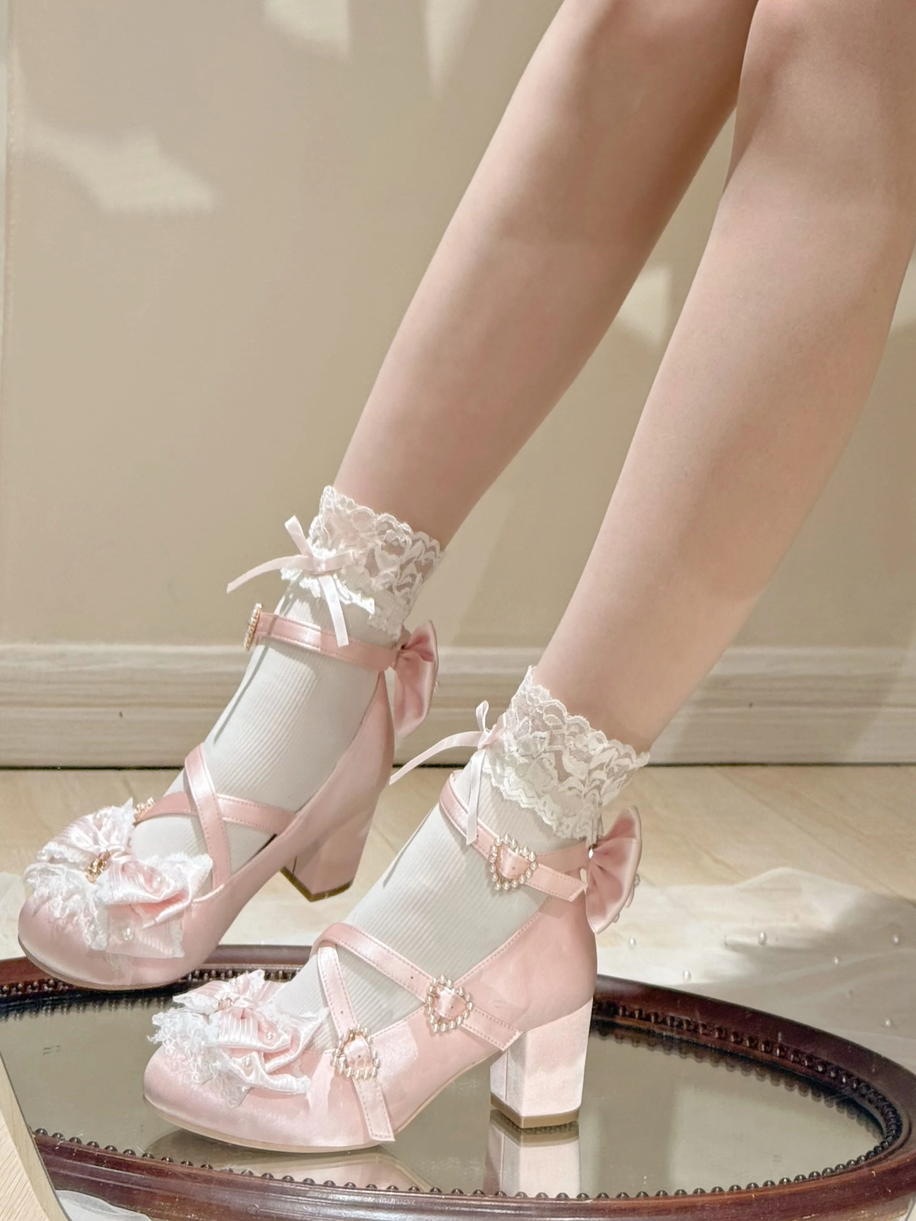Satin Lace Flower Lolita Shoes - Image 3
