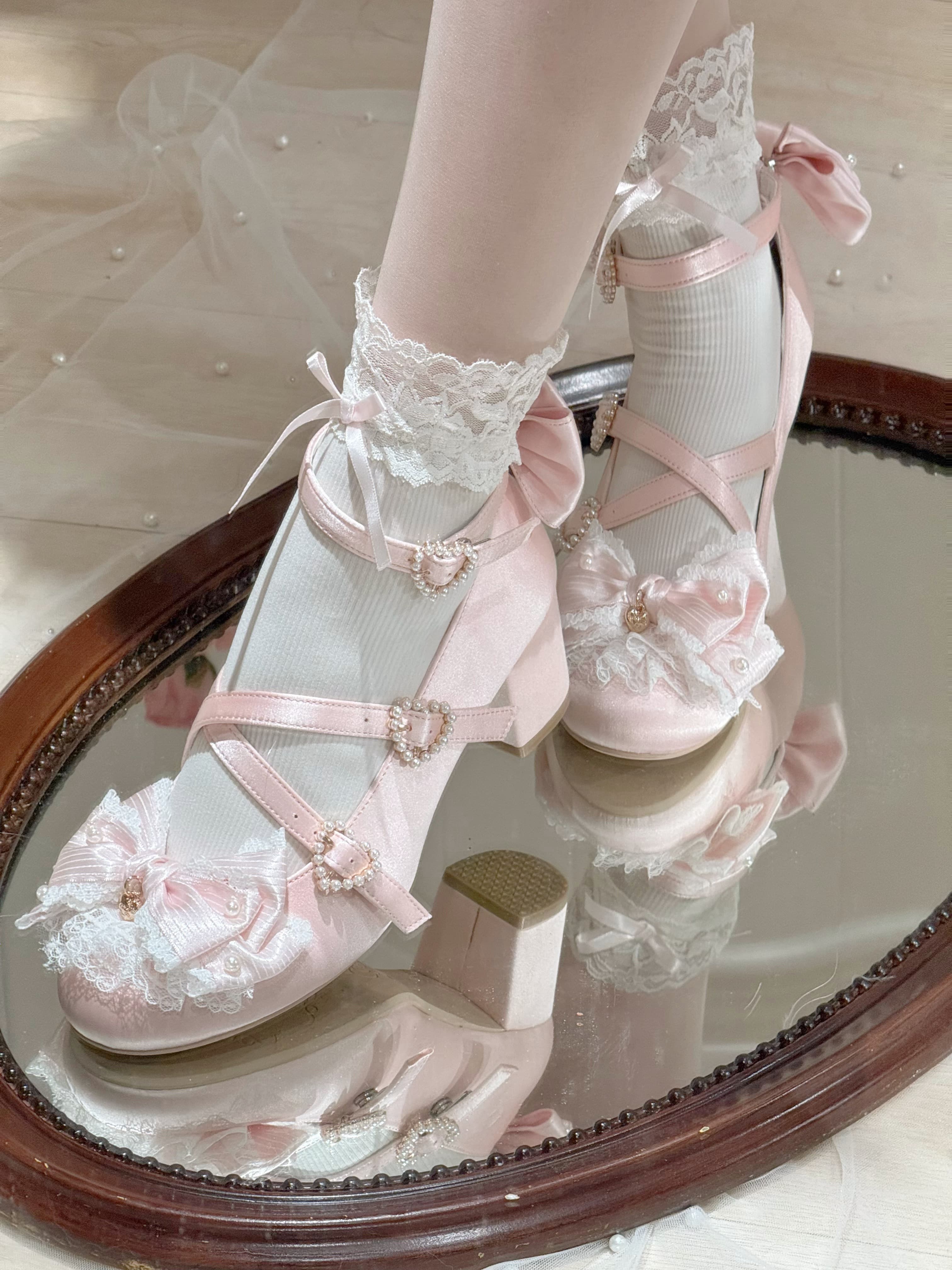 Satin Lace Flower Lolita Shoes - Image 4