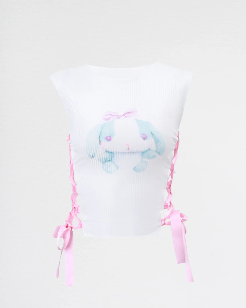 Satin Ribbon Bunny Crop Coquette Top - Image 2