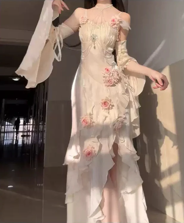Satin Rose Dress Suspender Dress - Image 2