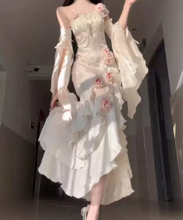 Satin Rose Dress Suspender Dress - Image 3