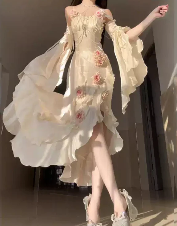 Satin Rose Dress Suspender Dress - Image 5